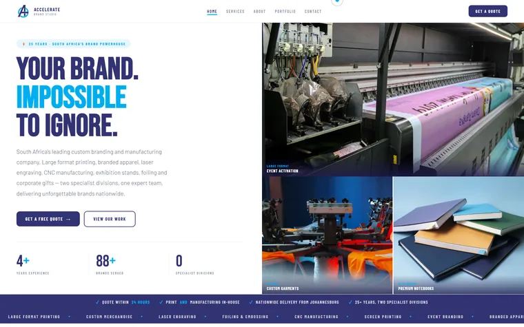 Accelerate Brand Studio — Branding & Manufacturing website designed and built by FUTR Agency