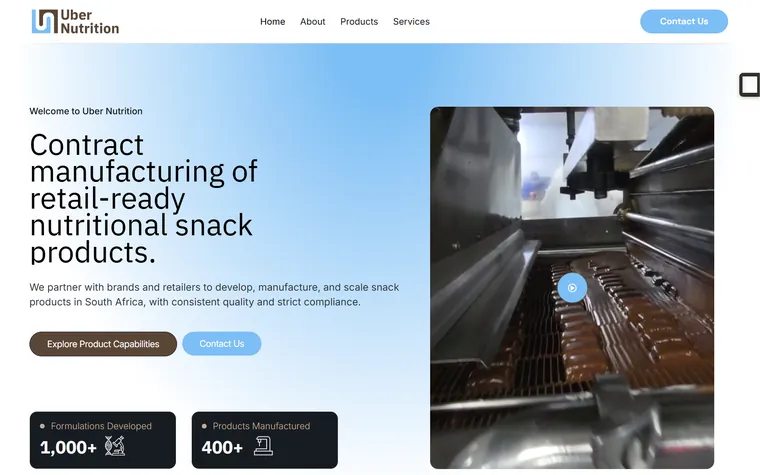Uber Nutrition — Contract Manufacturing website designed and built by FUTR Agency
